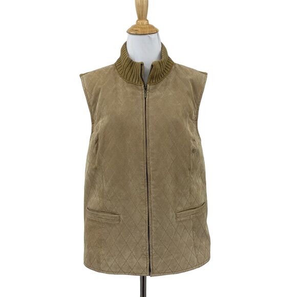 Coldwater Creek Sweater Vest Womens L Large Bison Leather Panel Full Zip Pockets - Picture 1 of 12